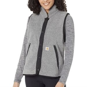 New Carhartt Sherpa Fleece Snap Front Vest Womens Small XL Relaxed Fit Gray NWT